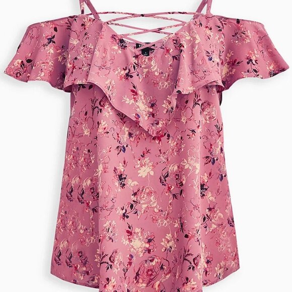 Torrid Plus Lace Up Cold Shoulder Blouse - Picture 1 of 13